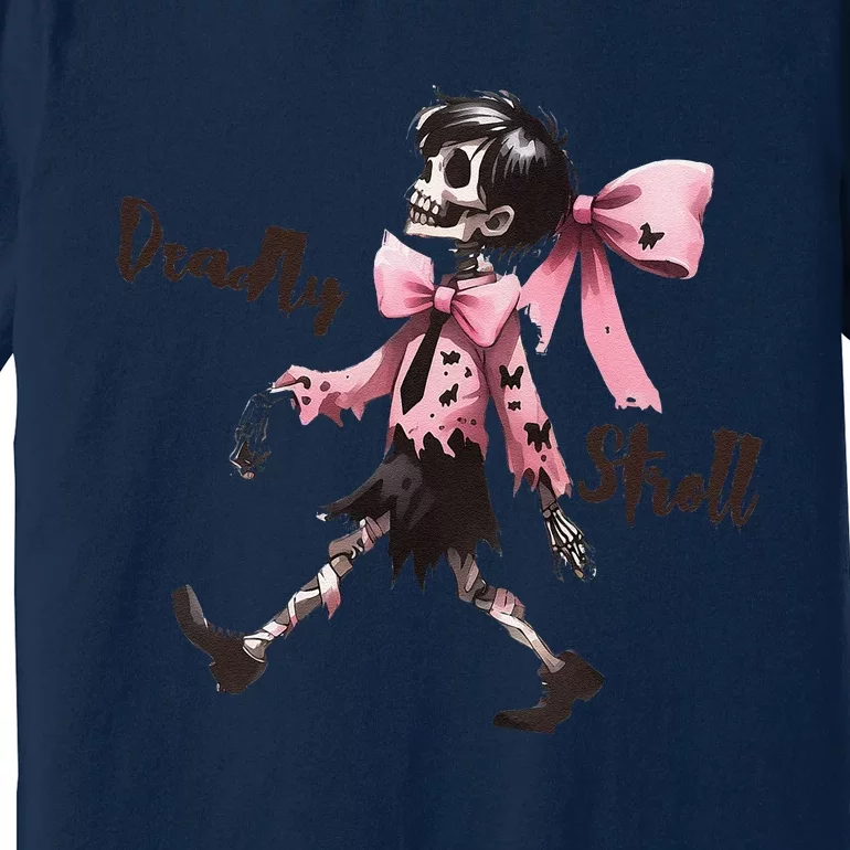 Deadly Stroll Skeleton Walking Spooky Pin.K Bow Halloween Premium T-Shirt