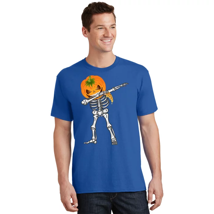 Dabbing Skeleton Scary Pumpkin Head Pizza Lover Dab Ghost Gift T-Shirt