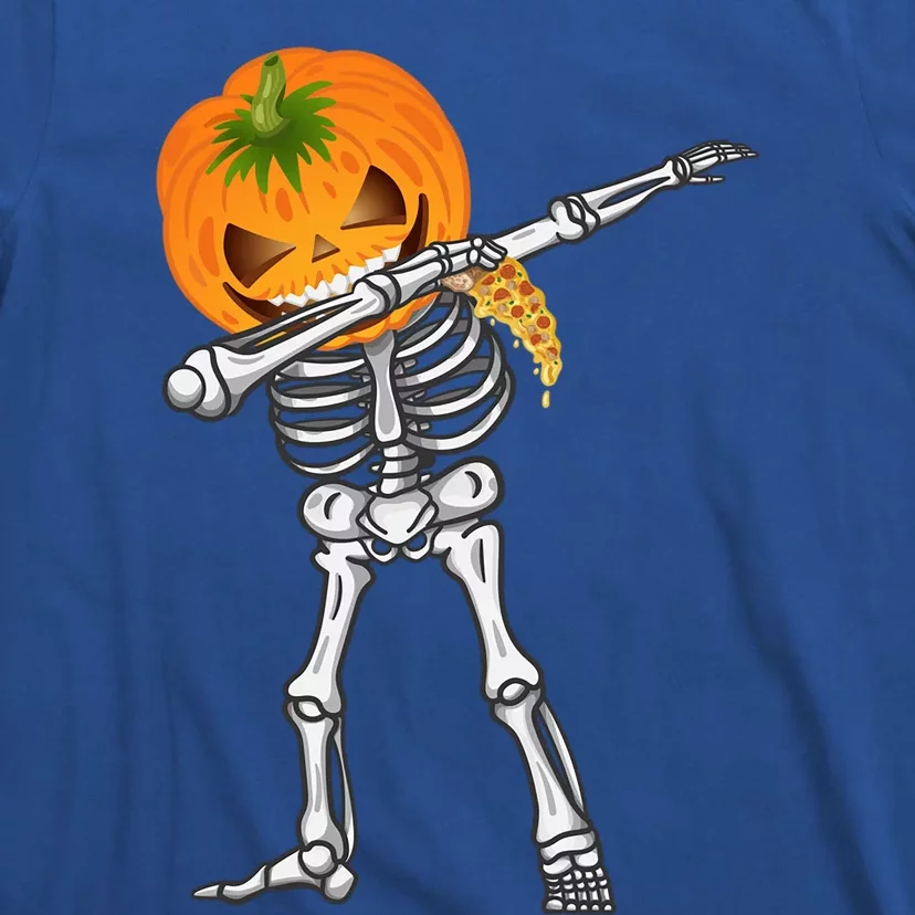 Dabbing Skeleton Scary Pumpkin Head Pizza Lover Dab Ghost Gift T-Shirt