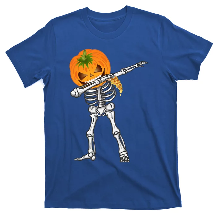 Dabbing Skeleton Scary Pumpkin Head Pizza Lover Dab Ghost Gift T-Shirt