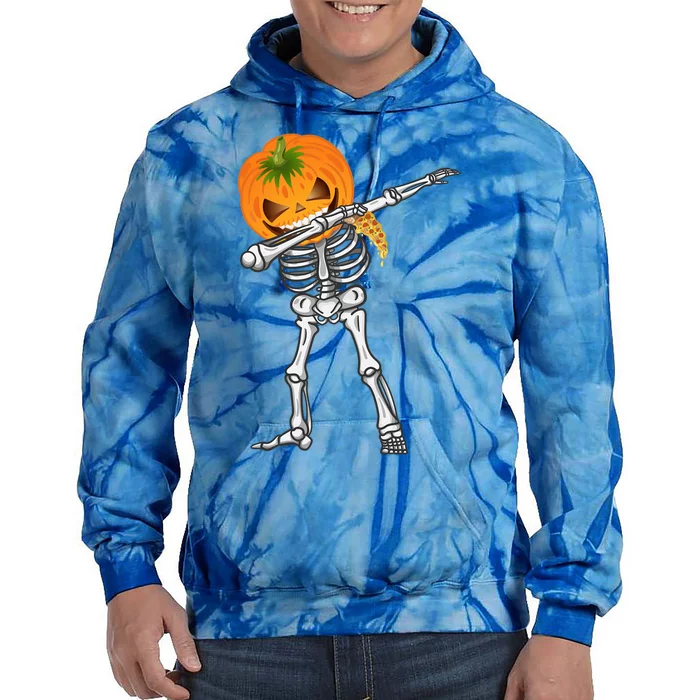 Dabbing Skeleton Scary Pumpkin Head Pizza Lover Dab Ghost Gift Tie Dye Hoodie