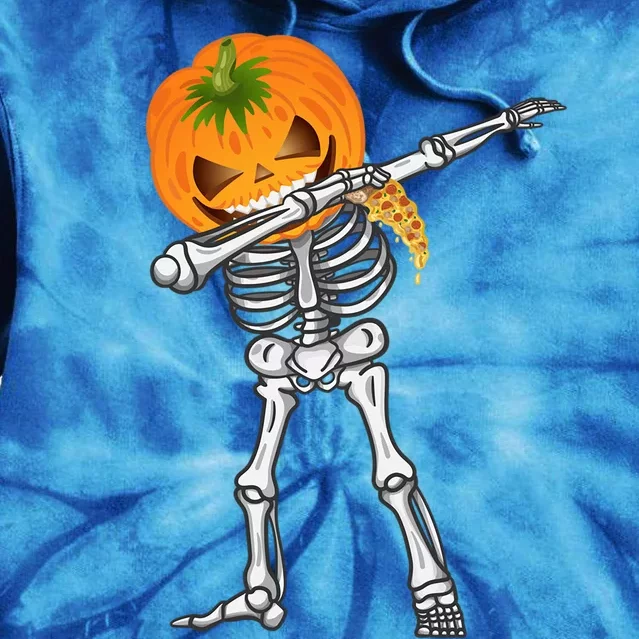 Dabbing Skeleton Scary Pumpkin Head Pizza Lover Dab Ghost Gift Tie Dye Hoodie