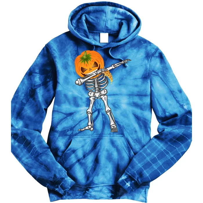 Dabbing Skeleton Scary Pumpkin Head Pizza Lover Dab Ghost Gift Tie Dye Hoodie