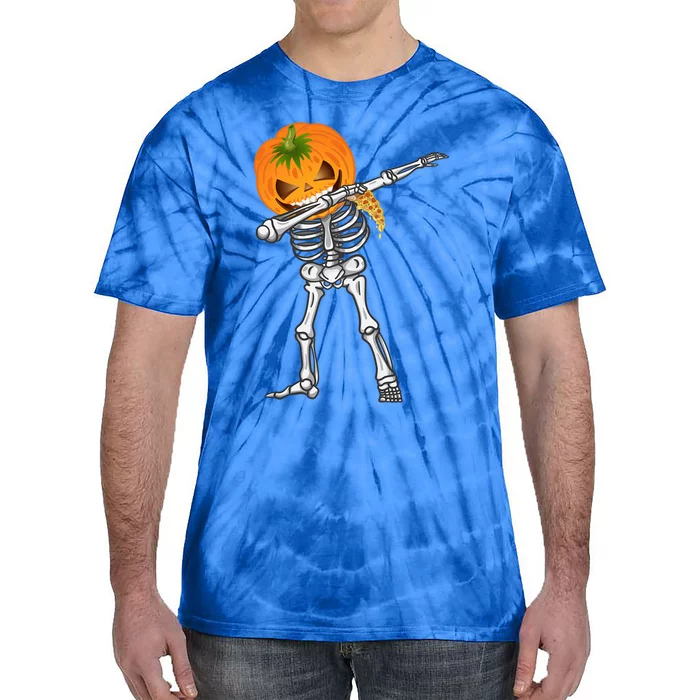 Dabbing Skeleton Scary Pumpkin Head Pizza Lover Dab Ghost Gift Tie-Dye T-Shirt