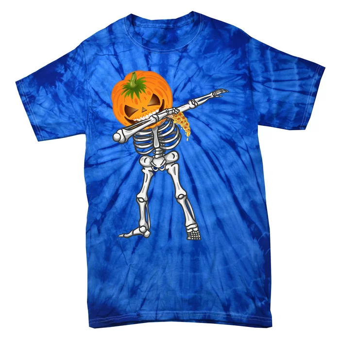 Dabbing Skeleton Scary Pumpkin Head Pizza Lover Dab Ghost Gift Tie-Dye T-Shirt