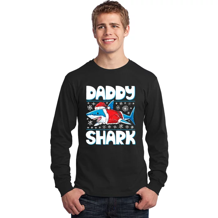 Daddy Sharkmas Shark Santa Hat Christmas Lights Boys Xmas Long Sleeve Shirt