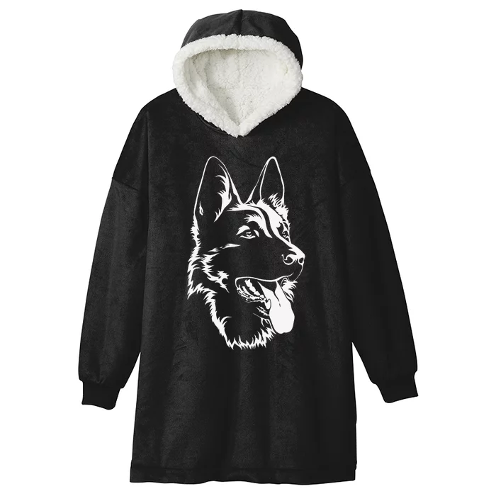 Dog Silhouette Sitting German Shepherd Hooded Wearable Blanket