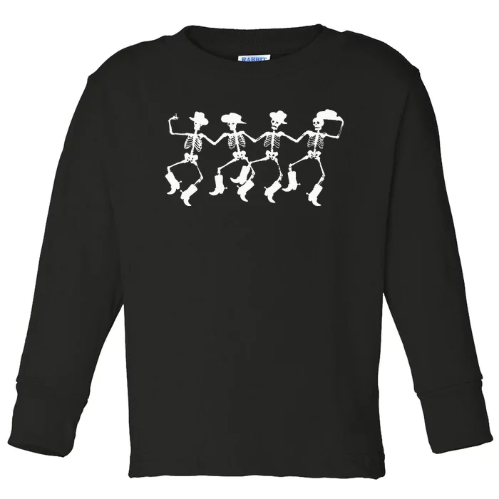 Dancing Skeletons Spooky Halloween Cowboys Line Dance Toddler Long Sleeve Shirt