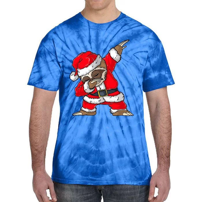 Dabbing Santa Sloth Merry Slothmas Christmas Pajama Funny Gift Tie-Dye T-Shirt