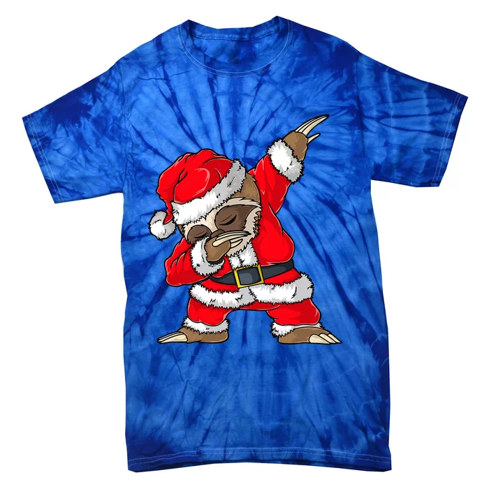 Dabbing Santa Sloth Merry Slothmas Christmas Pajama Funny Gift Tie-Dye T-Shirt