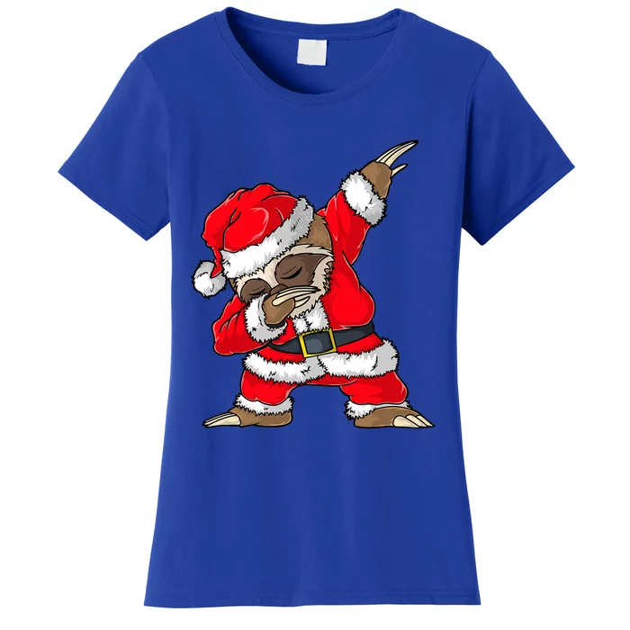 Dabbing Santa Sloth Merry Slothmas Christmas Pajama Funny Gift Women's T-Shirt