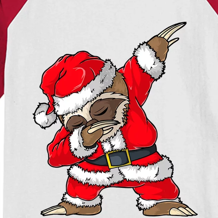 Dabbing Santa Sloth Merry Slothmas Christmas Pajama Funny Gift Kids Colorblock Raglan Jersey