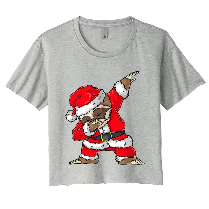 Dabbing Santa Sloth Merry Slothmas Christmas Pajama Funny Gift Women's Crop Top Tee