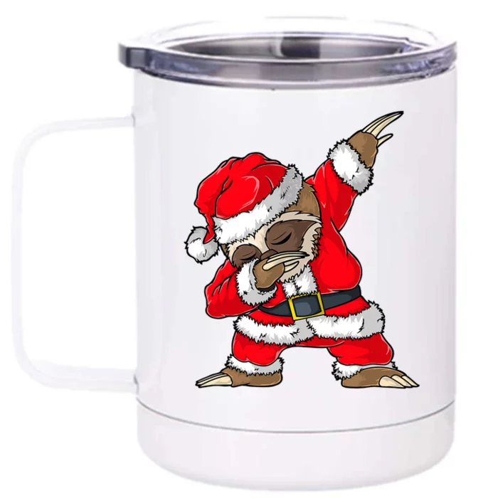 Dabbing Santa Sloth Merry Slothmas Christmas Pajama Funny Gift Front & Back 12oz Stainless Steel Tumbler Cup