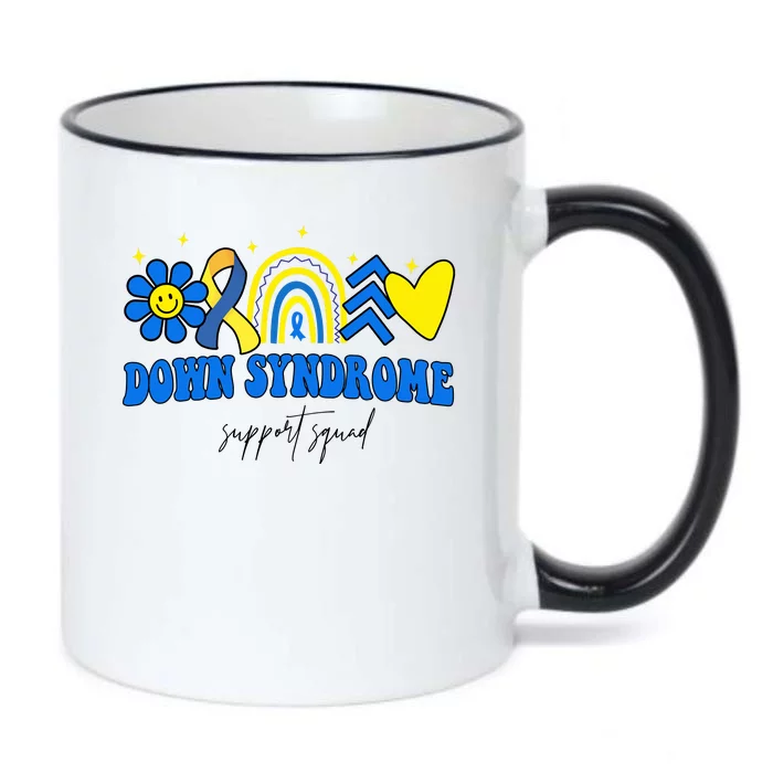 Down Syndrome Support Squad Rainbow Floral Heart Black Color Changing Mug