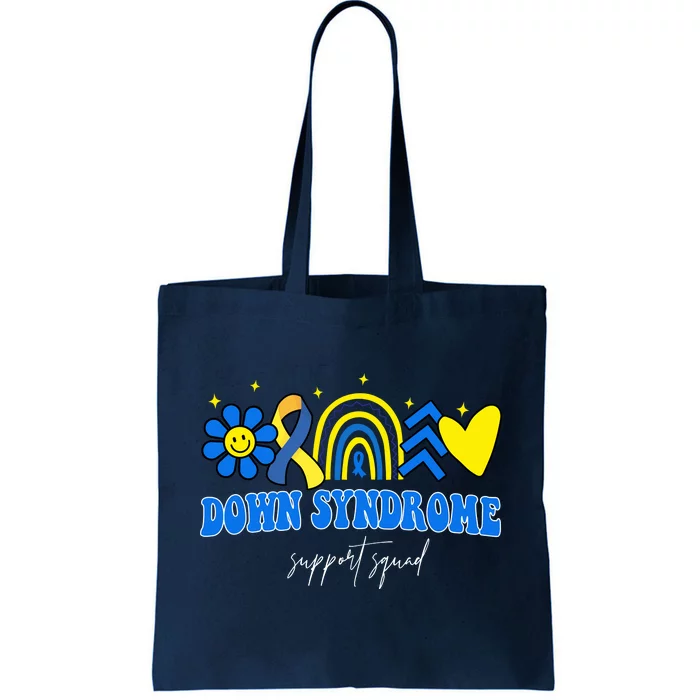 Down Syndrome Support Squad Rainbow Floral Heart Tote Bag