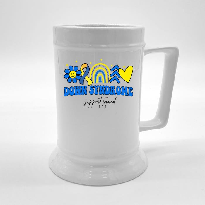 Down Syndrome Support Squad Rainbow Floral Heart Front & Back Beer Stein