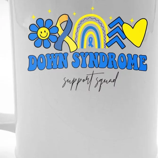 Down Syndrome Support Squad Rainbow Floral Heart Front & Back Beer Stein