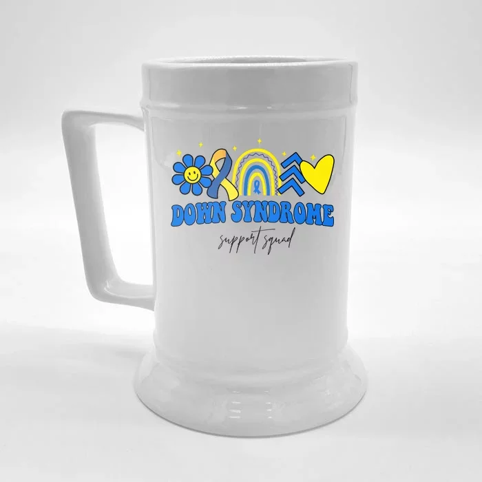 Down Syndrome Support Squad Rainbow Floral Heart Front & Back Beer Stein