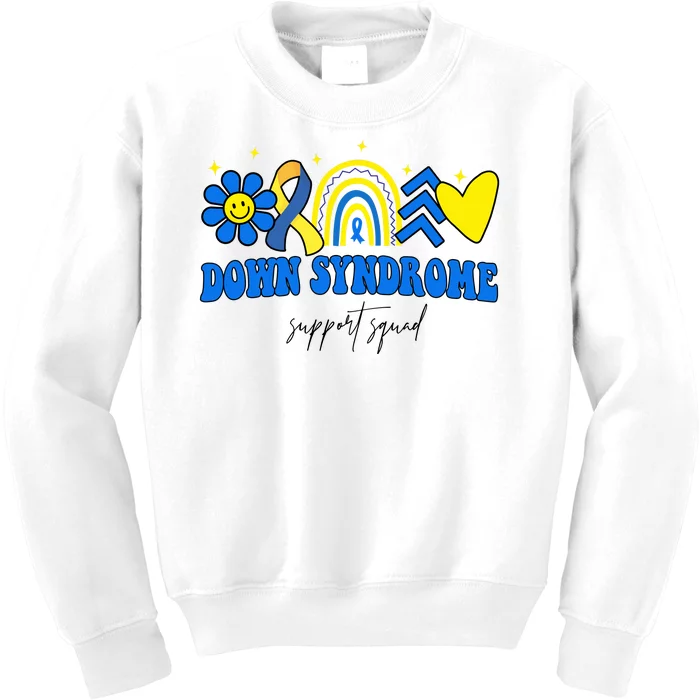 Down Syndrome Support Squad Rainbow Floral Heart Kids Sweatshirt