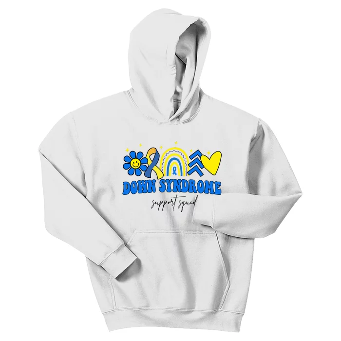 Down Syndrome Support Squad Rainbow Floral Heart Kids Hoodie