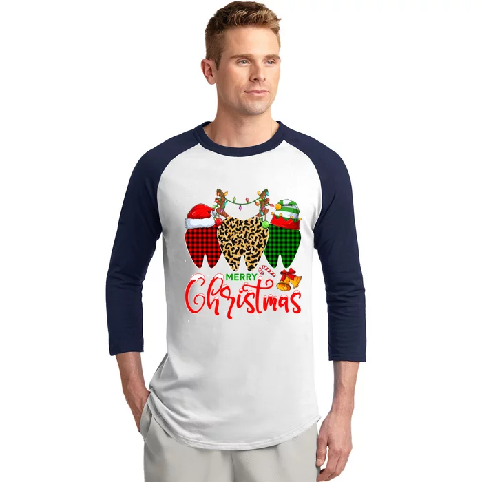 Dental Squad Santa Reindeer Christmas Tree Teeth Xmas Cool Gift Baseball Sleeve Shirt