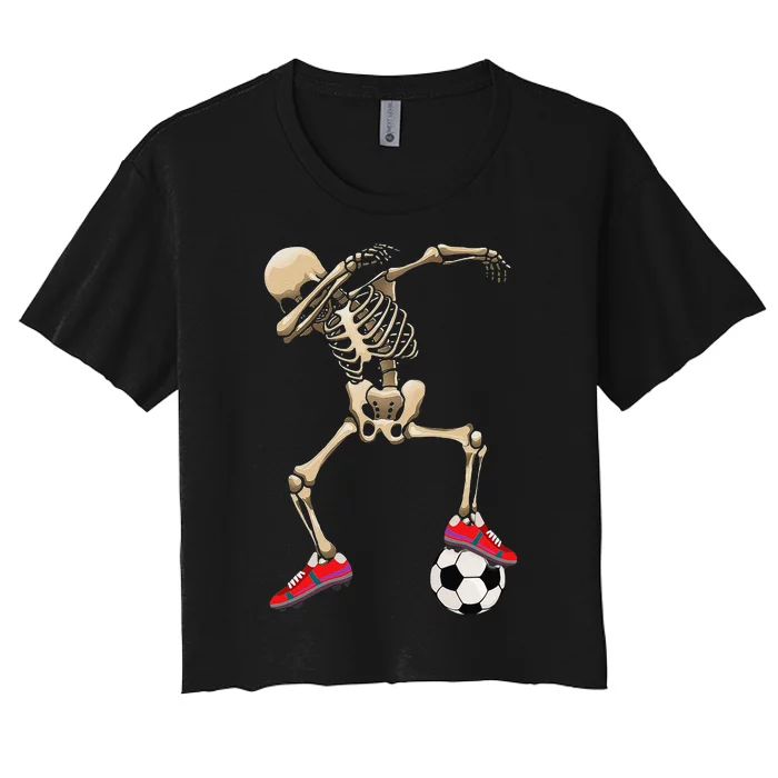 Dabbing Skeleton soccer Halloween Costumes Women's Crop Top Tee