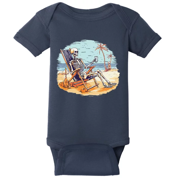 Drinking Skeleton Summer Tropical Beach Vacation Skeleton Baby Bodysuit