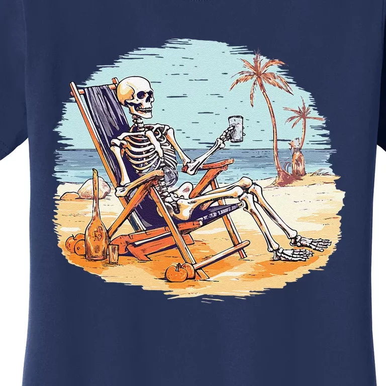 Drinking Skeleton Summer Tropical Beach Vacation Skeleton Women's T-Shirt