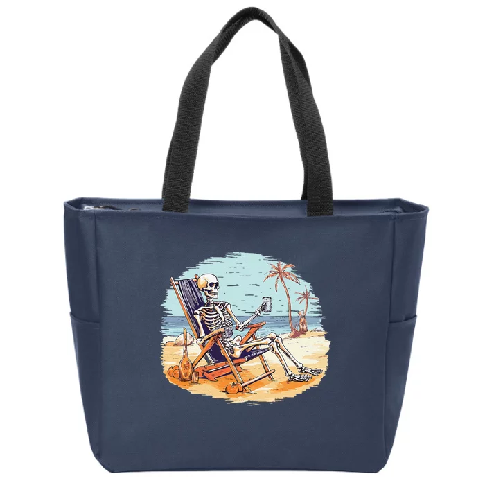 Drinking Skeleton Summer Tropical Beach Vacation Skeleton Zip Tote Bag