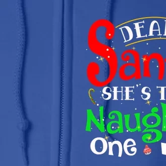 Dear Santa She Is The Naughty One Matching Couple Christmas Gift Full Zip Hoodie