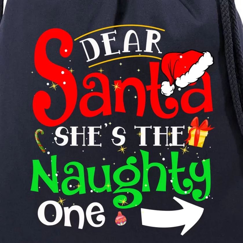 Dear Santa She Is The Naughty One Matching Couple Christmas Gift Drawstring Bag