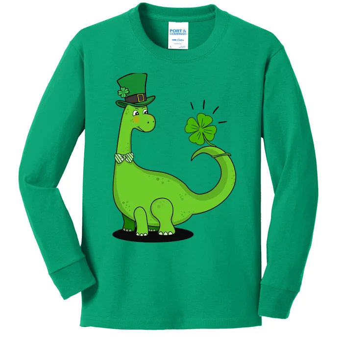 Dinosaur Shamrock St Patrick's Day Kids Long Sleeve Shirt