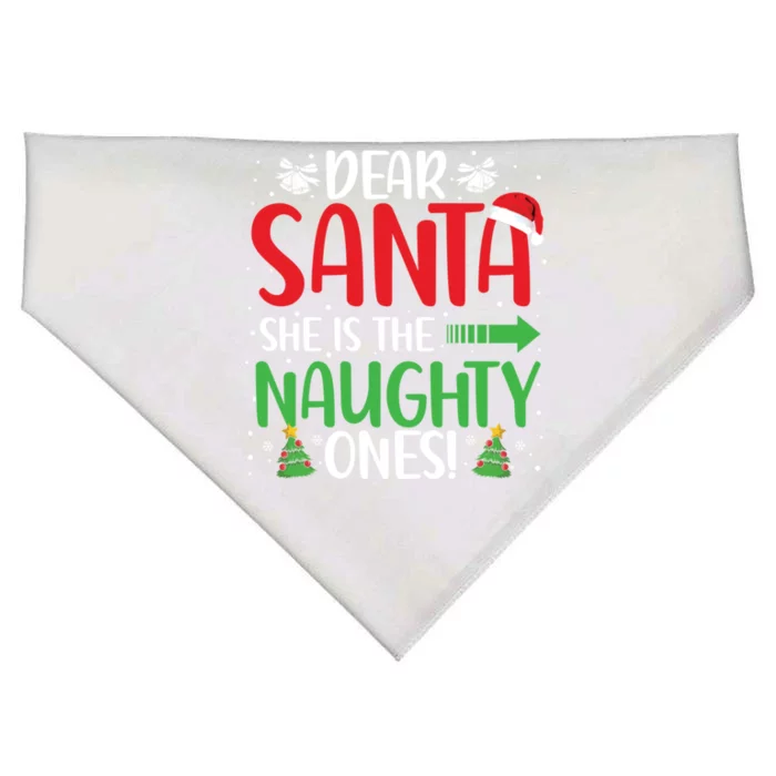 Dear Santa She Is The Naughty One Matching Couple Cool Gift USA-Made Doggie Bandana