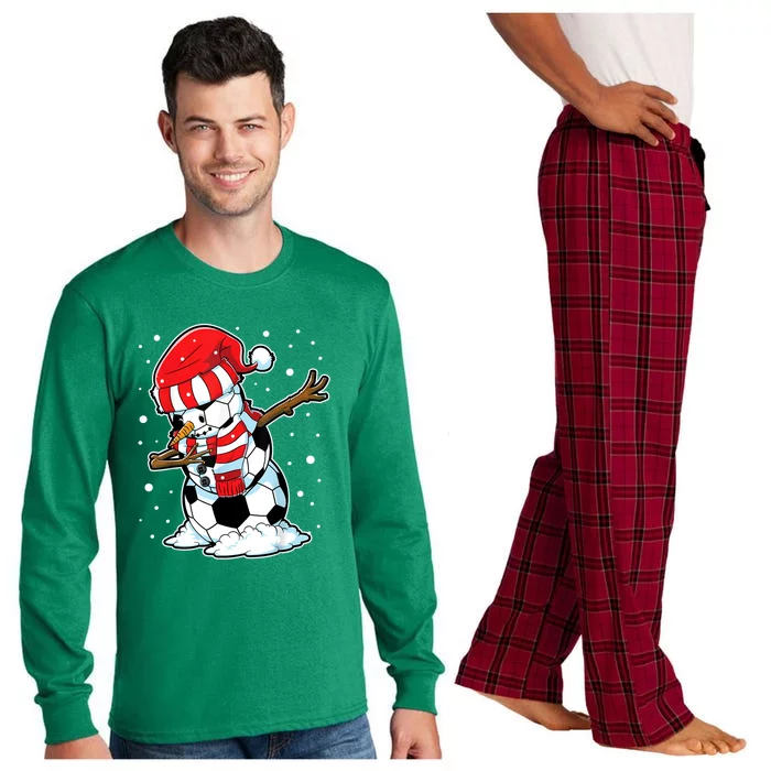 Dabbing Snowman Soccer Ball Christmas Santa Boys Dab Sport Team Long Sleeve Pajama Set