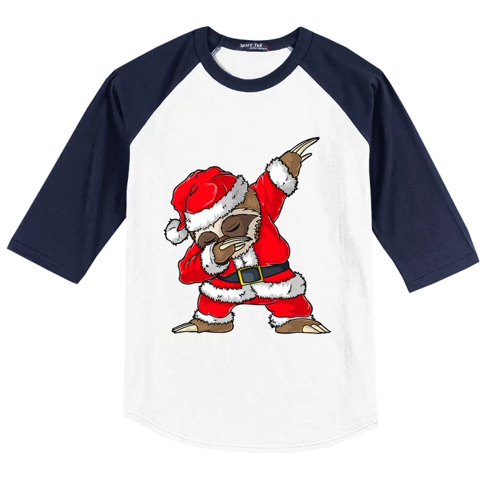 Dabbing Santa Sloth Merry Slothmas Christmas Pajama Baseball Sleeve Shirt