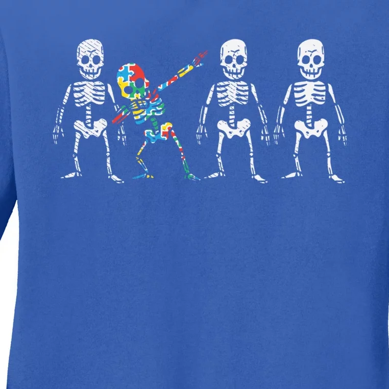 Dabbing Skeleton Stand Out Puzzle Autism Awareness Gift Funny Gift Ladies Long Sleeve Shirt