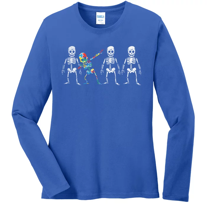 Dabbing Skeleton Stand Out Puzzle Autism Awareness Gift Funny Gift Ladies Long Sleeve Shirt