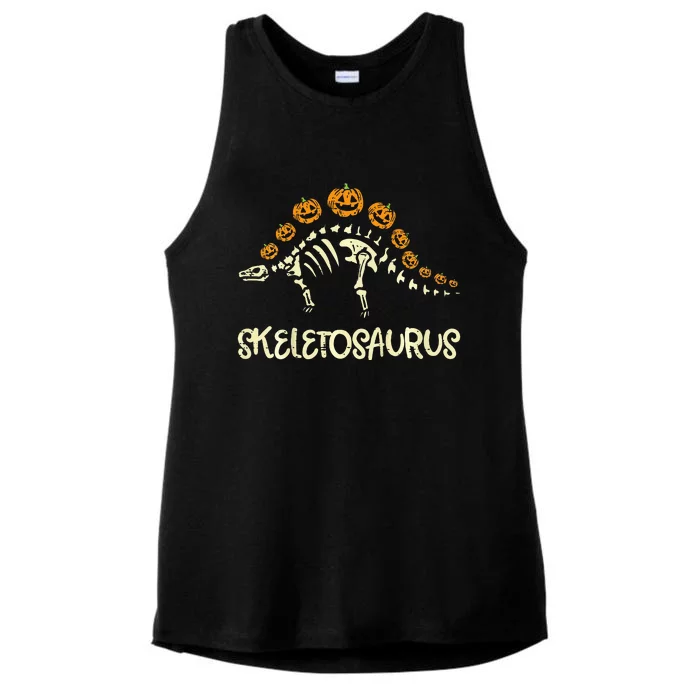 Dinosaur Skeleton Stegosaurus Halloween Ladies Tri-Blend Wicking Tank