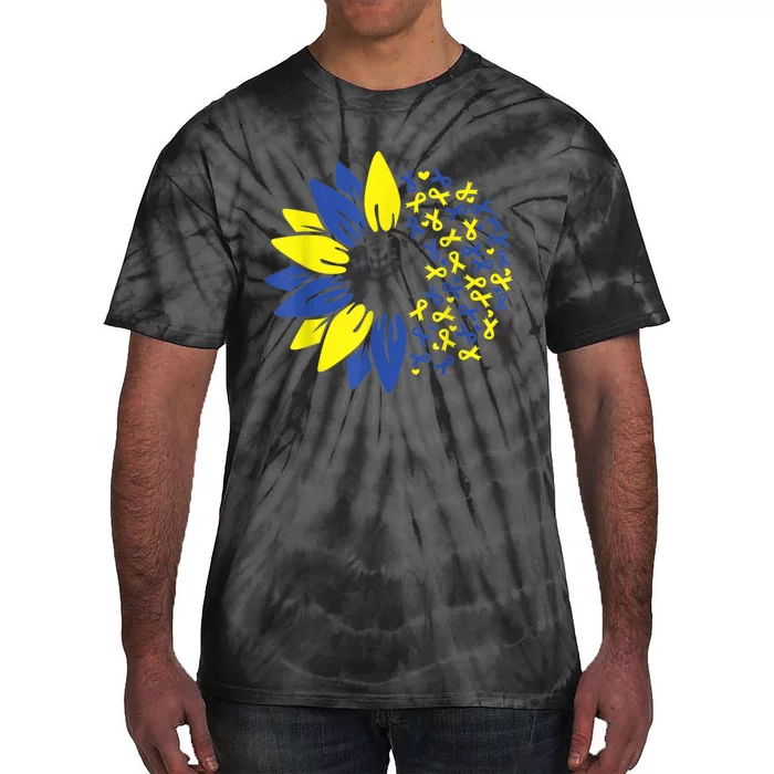 Down Syndrome Sunflower Tee Gifts Yellow Blue Ribbon Tie-Dye T-Shirt