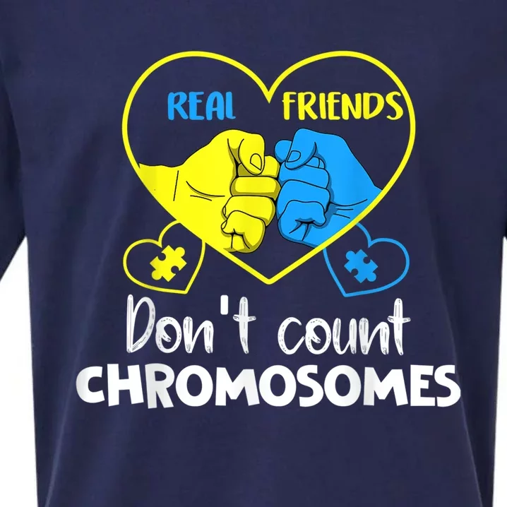 Down Syndrome Shirt Real Friends Don't Count Chromosomes Sueded Cloud Jersey T-Shirt