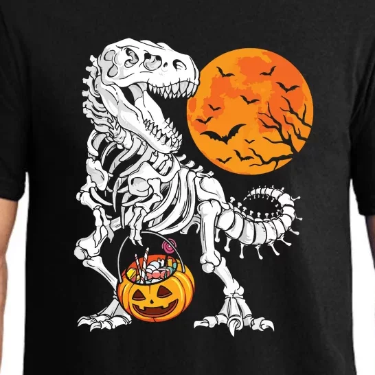 Dinosaur Skeleton T Rex Scary Pumpkin Moon Candy Halloween Pajama Set