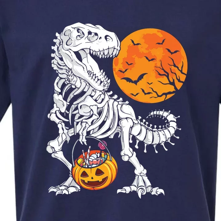 Dinosaur Skeleton T Rex Scary Pumpkin Moon Candy Halloween Sueded Cloud Jersey T-Shirt