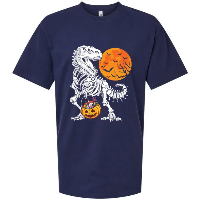 Dinosaur Skeleton T Rex Scary Pumpkin Moon Candy Halloween Sueded Cloud Jersey T-Shirt