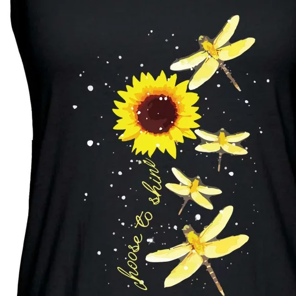 Dragonfly Sunflower Teacher Growth Mindset Choose To Shine Ladies Essential Flowy Tank