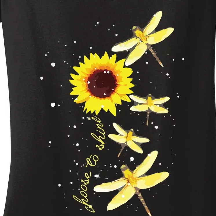 Dragonfly Sunflower Teacher Growth Mindset Choose To Shine Women's V-Neck T-Shirt