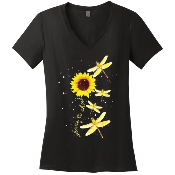 Dragonfly Sunflower Teacher Growth Mindset Choose To Shine Women's V-Neck T-Shirt