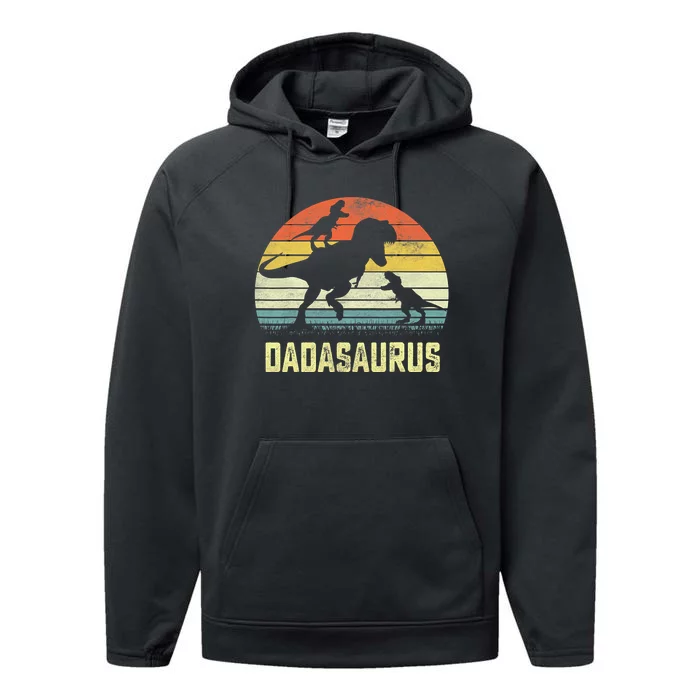 Dada Saurus T Rex Dinosaur Dada 2 Family Matching Performance Fleece Hoodie