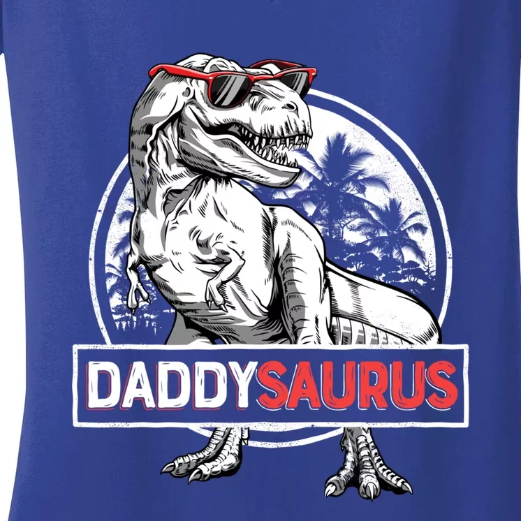 Daddy Saurus T Rex Dinosaur FatherS Day Family Matching Gift Women's V-Neck T-Shirt