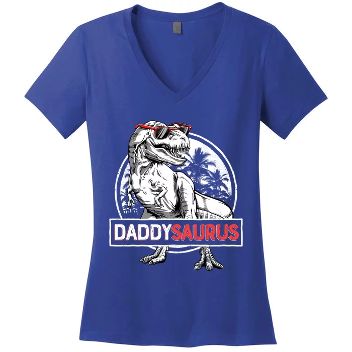 Daddy Saurus T Rex Dinosaur FatherS Day Family Matching Gift Women's V-Neck T-Shirt